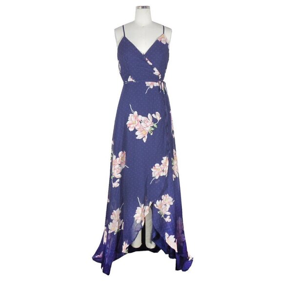 Lulus Floral Wrapped Maxi Dress Navy Blue Sz Medium wedding summer beach resort - Picture 2 of 10